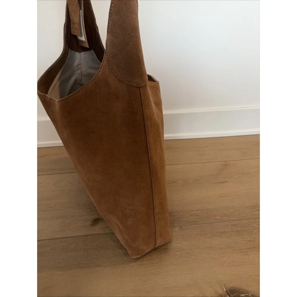 Margot New York Suede Leather Bucket Shoulder‎ Tote Bag - Cognac Brown NWT